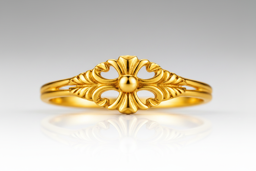 NXGOLD Vintage Blossom Heart Ring