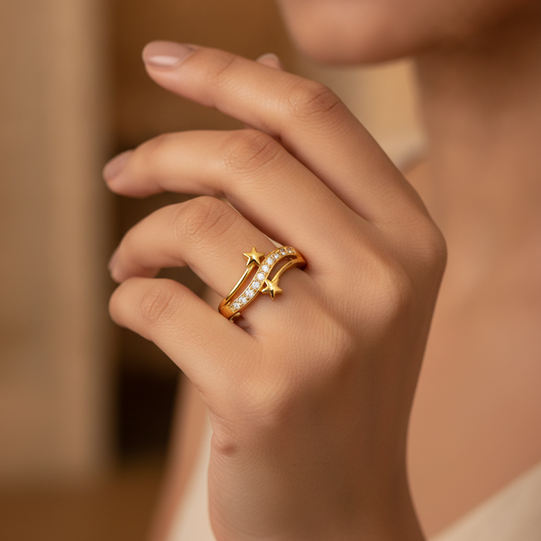 Elegant Star Open Ring with Cubic Zirconia Stones