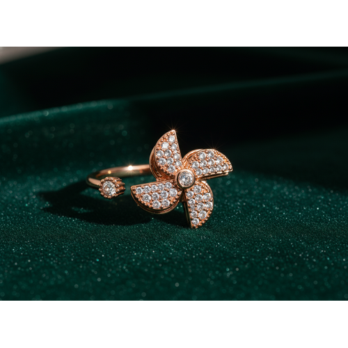 Rose Gold Floral CZ Adjustable Ring for Women