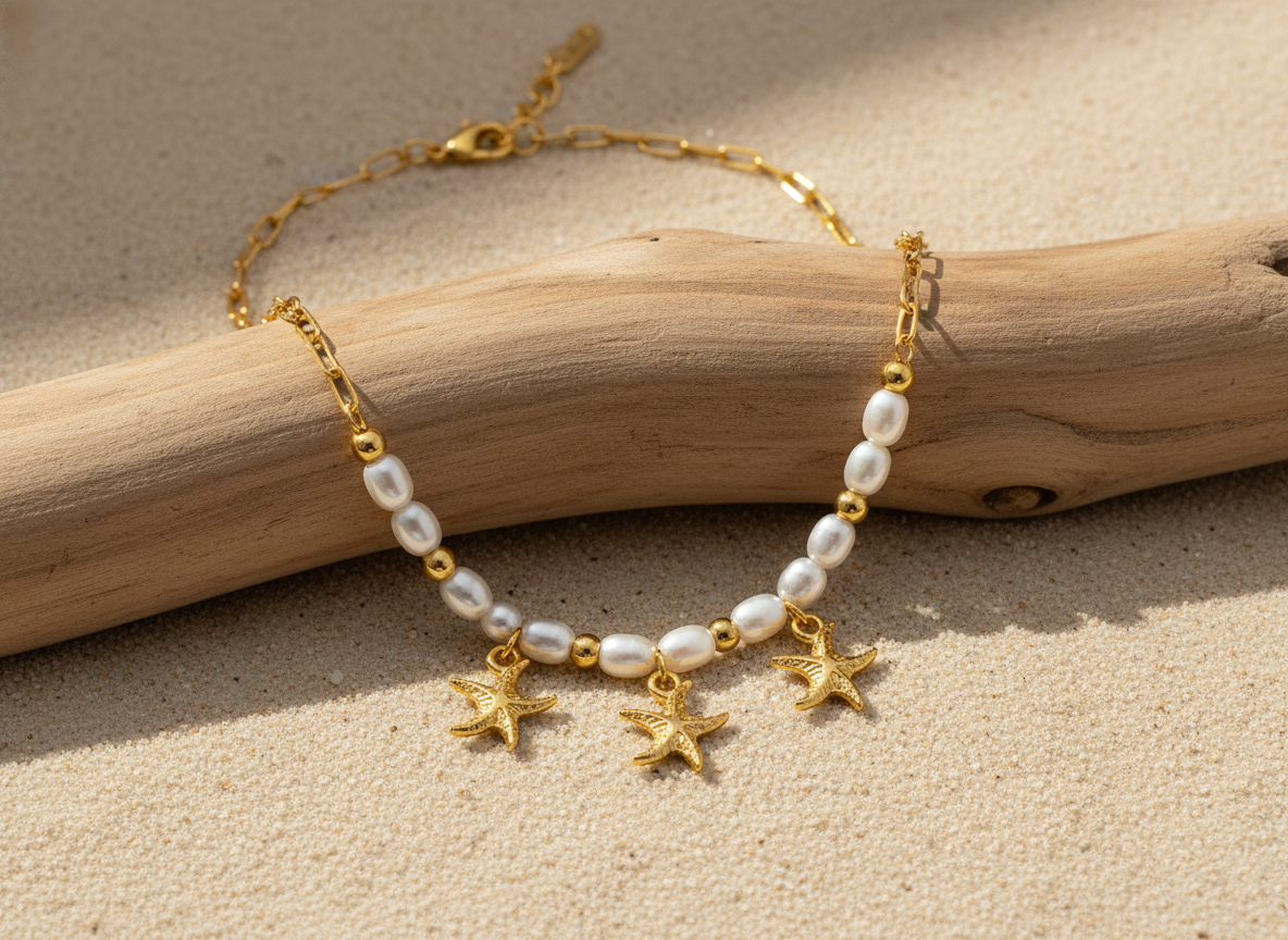 Dainty Starfish Pearl Beaded Necklace for Women & Girls