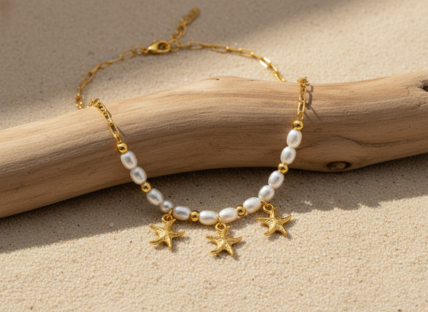 Dainty Starfish Pearl Beaded Necklace for Women & Girls