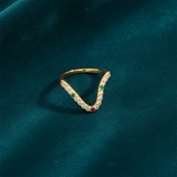 Elegant Curved Wave Ring with Multicolor Cubic Zirconia for Women & Girls