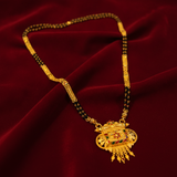NXGOLD Traditional Multi-Strand Black Bead Mangalsutra with Antique Barrel Pendant