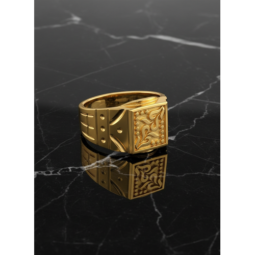 NXGOLD Royal Engraved Square Signet Gold Ring for Men