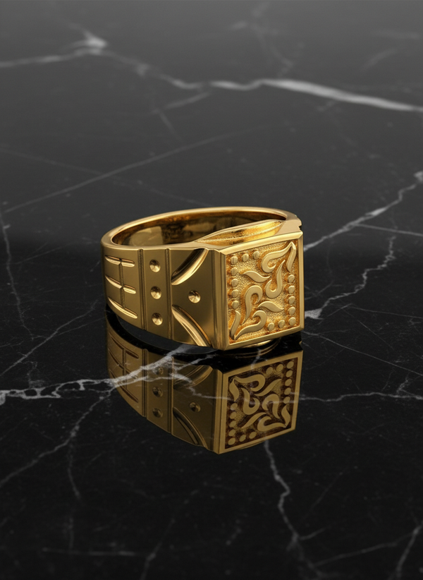 NXGOLD Royal Engraved Square Signet Gold Ring for Men