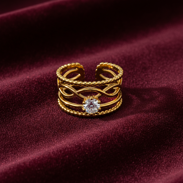 Elegant Anti-Tarnish Layered Infinity Ring with CZ Stone