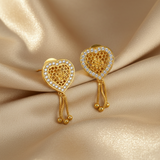 Crystal Heart Tassel Earrings for Women