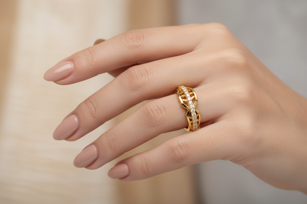 NXGOLD Crystal Infinity Twist Gold Ring for Women