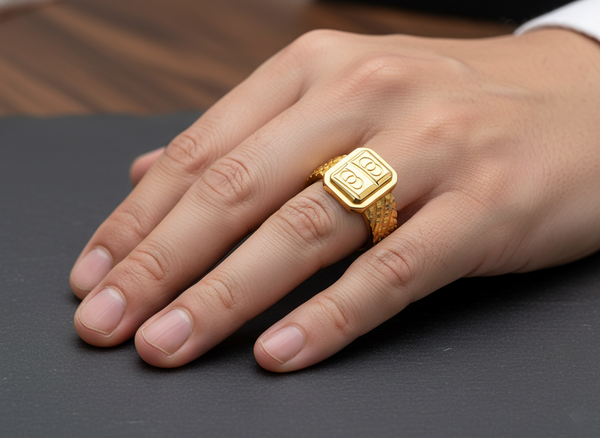 NXGOLD Premium Men’s Ring with Rectangular Engraved Design