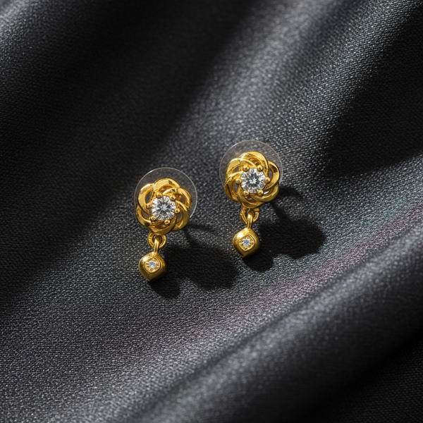 NXGOLD Floral Crystal Drop Gold-Toned Stud Earrings for Women