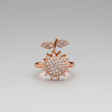 Rose Gold Sunflower Crystal Ring for Women