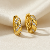 NXGOLD Twisted Crystal Gold-Toned Huggie Hoop Earrings for Women