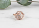 Rose Gold Floral Halo Ring for Women