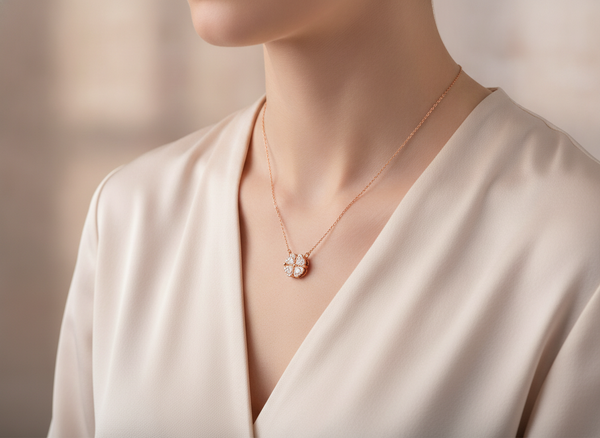Heart-Shaped Crystal Clover Pendant Necklace