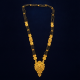 Traditional Black Bead Mangalsutra with Floral Temple Pendant