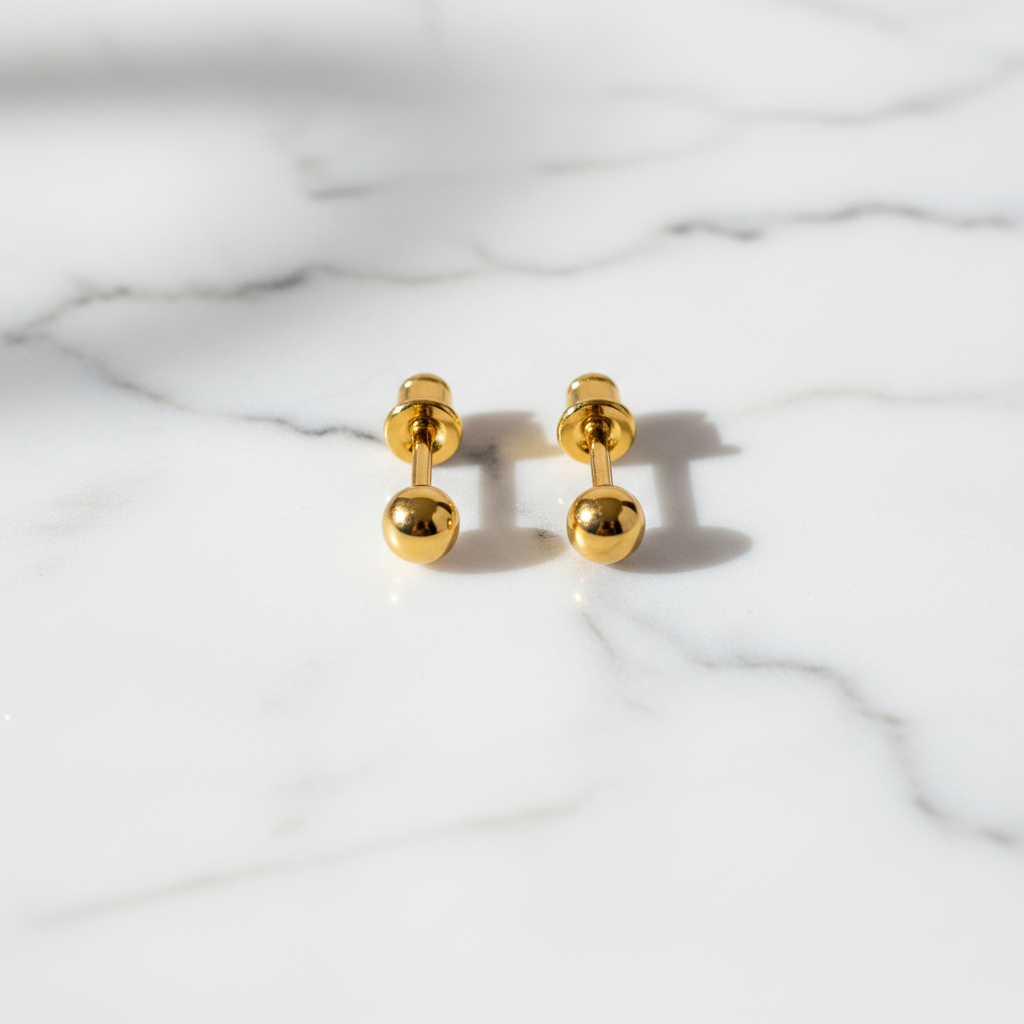 NXGOLD Minimalist Gold-Toned Ball Stud Earrings for Women