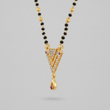 Designer Triangle CZ Stone Mangalsutra with Ruby Drop Pendant for Women