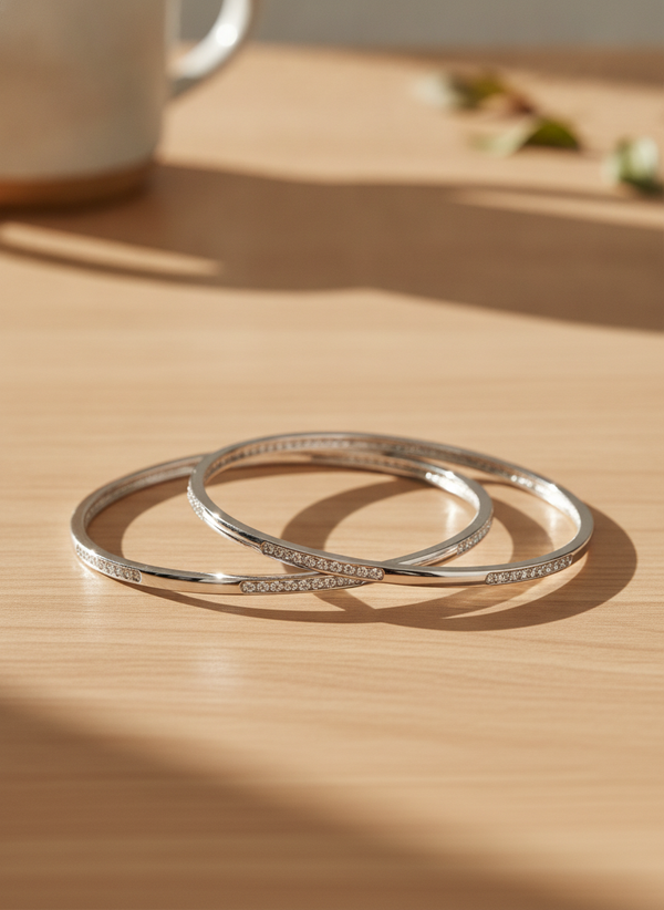 925 Silver Minimalist CZ Bangles for Women