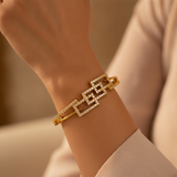 Luxury Geometric CZ Open Kada Bracelet for Women