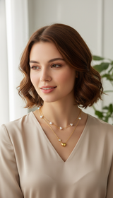 Golden Heart & Pearl Double Layer Necklace for Women