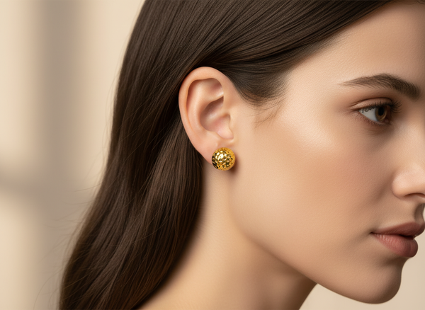 NXGOLD Geometric Textured Gold-Toned Stud Earrings for Women