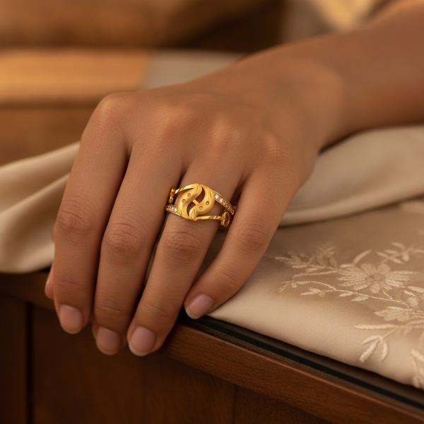Elegant Leaf Embrace Crystal Ring for Women