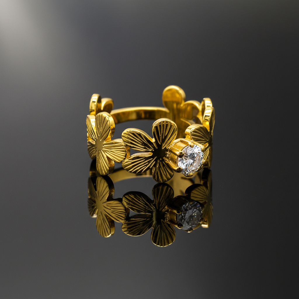 Chic Adjustable Anti-Tarnish Sunflower Ring with CZ Stone