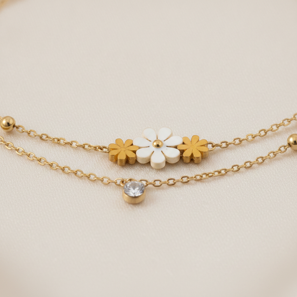 NXGOLD Double Layer Daisy Charm Bracelet for Women
