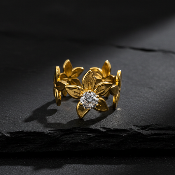 Elegant Anti-Tarnish Floral Blossom Ring with CZ Stone