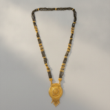 Designer Black Bead Mangalsutra with Heritage Round Pendant for Women