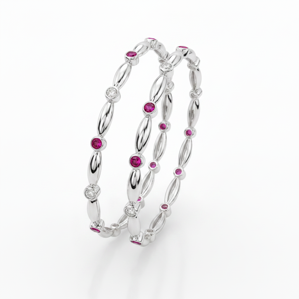92.5 Silver Premium Bangles with Ruby & Cubic Zirconia