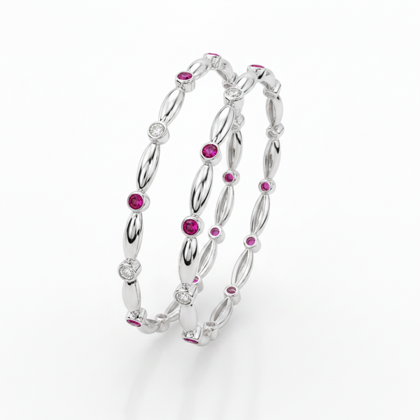 92.5 Silver Premium Bangles with Ruby & Cubic Zirconia