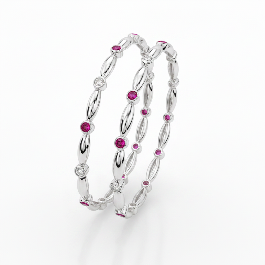 92.5 Silver Premium Bangles with Ruby & Cubic Zirconia
