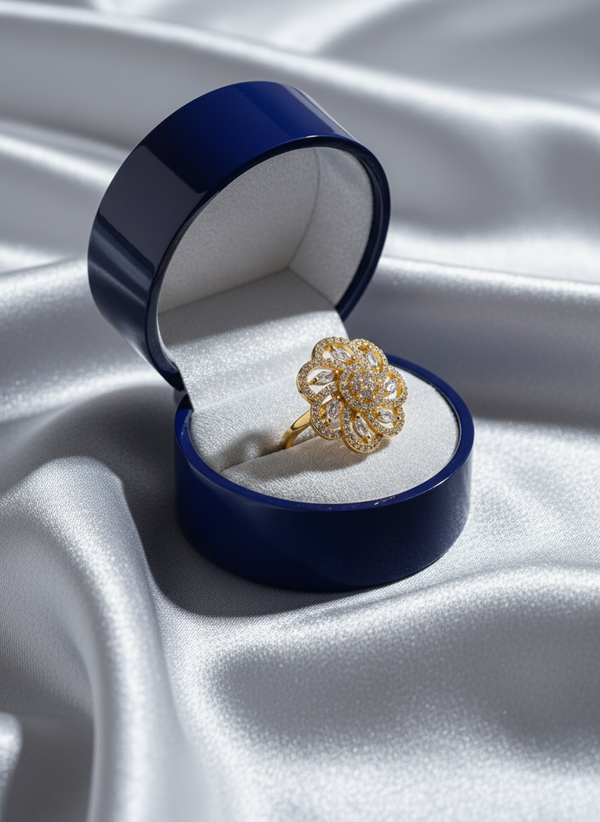 NXGOLD Luxury Floral Halo Diamond Statement Ring for Women
