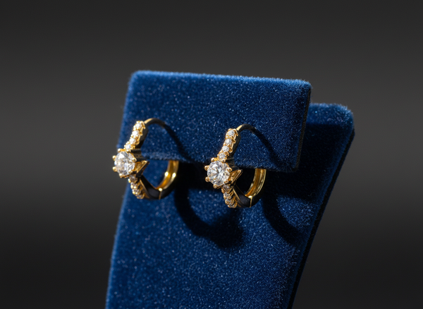 NXGOLD Solitaire Crystal Gold-Toned Huggie Hoop Earrings for Women