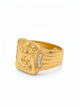 NXGOLD Royal Ashoka Lion Emblem Gold Signet Ring for Men