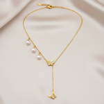Golden Butterfly Pearl Drop Necklace for Women