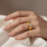 Elegant Structured Anti-Tarnish Gold Ring with CZ Stone