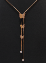 Elegant Rose Gold Triple Butterfly Tassel Pendant Necklace