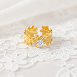 Designer Adjustable Flower Ring with CZ Stone