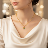 Elegant Gold Rose Pendant Necklace with Green Crystal
