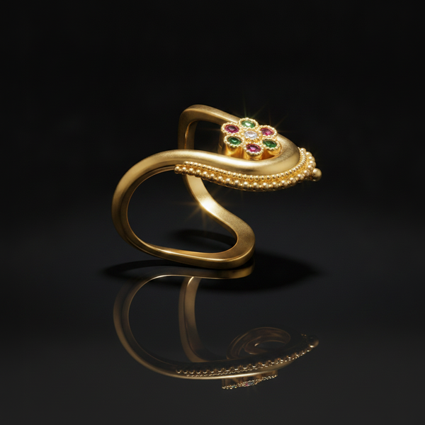 Elegant Navratna Floral Adjustable Ring for Women