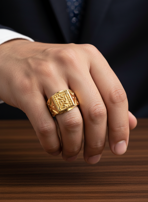 NXGOLD Royal Engraved Square Signet Gold Ring for Men