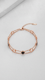 Rose Gold Double Layer Black Clover Bracelet for Women