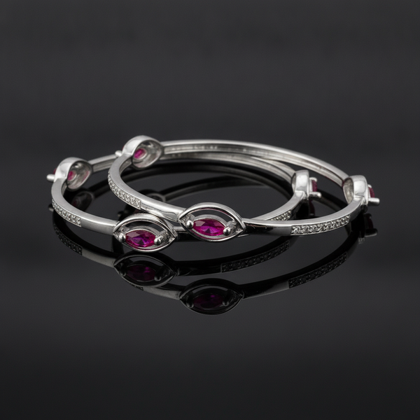 925 Silver Ruby & Cubic Zirconia Bangles for Women