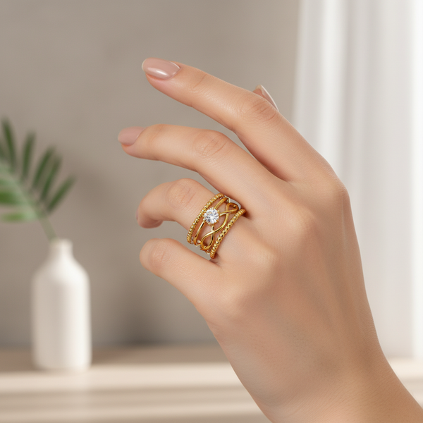 Elegant Anti-Tarnish Layered Infinity Ring with CZ Stone