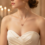 Rose Gold Crystal Bow Necklace with Heart Charm