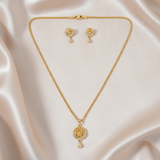 Elegant Circular Floral Pendant Necklace & Matching Earrings Set for Women