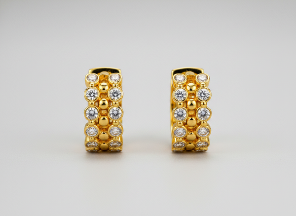 NXGOLD Luxe Crystal Cluster Gold-Toned Huggie Hoop Earrings for Women