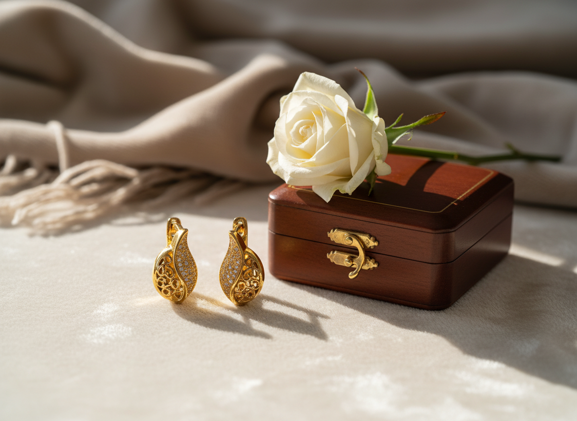 NXGOLD Leaf Design Gold-Toned Hoop Earrings for Women